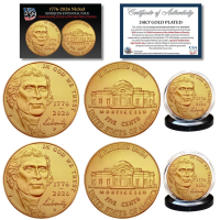 Set of (2) 2026 P&D Mint 24K Gold Plated Jefferson Liberty Nickel BU America 250 Coins at PristineAuction.com
