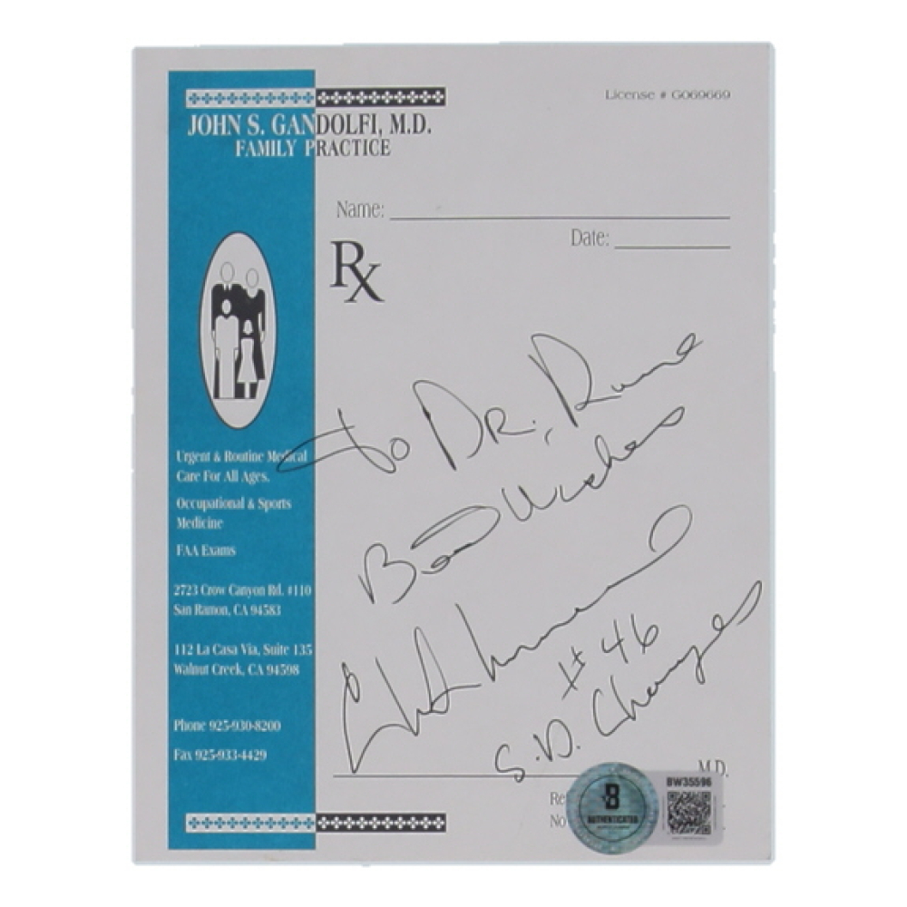 Chuck Muncie Signed 4x5.5 Prescription Sheet Inscribed "Best Wishes" & "S.D. Chargers" (Beckett) at PristineAuction.com