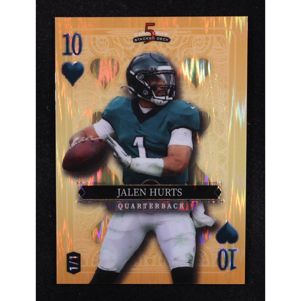 Jalen Hurts 2024 Wild Card 5 Card Draw Stacked Deck 10 Of Hearts Gold Shock #JHN #1/1 at PristineAuction.com