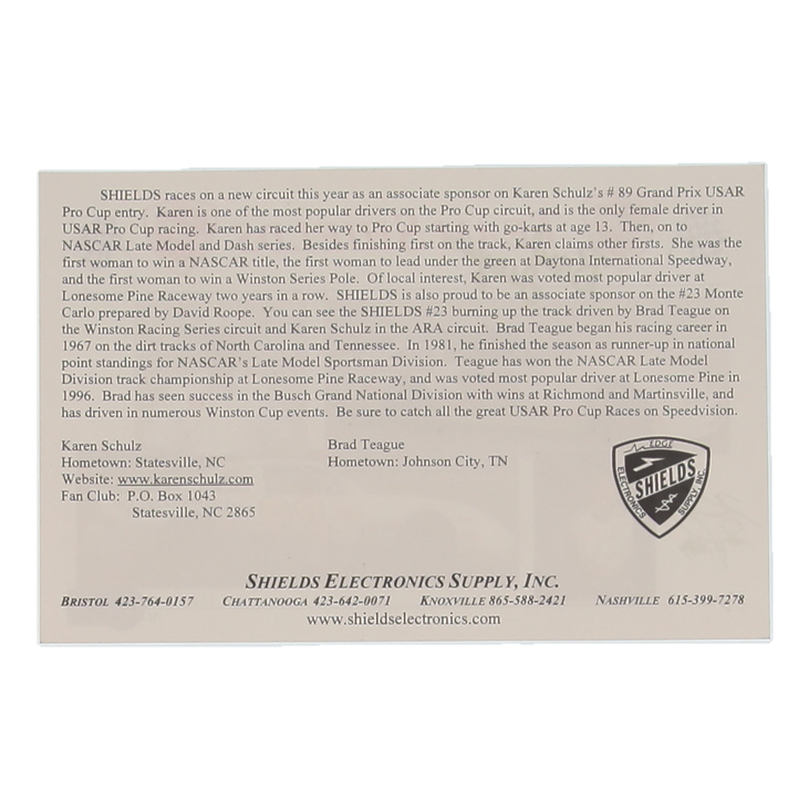 Brad Teague & Karen Schulz Signed NASCAR 6x9 Hero Card (Beckett) at PristineAuction.com Brad Teague & Karen Schulz Signed NASCAR 6x9 Hero Card (Beckett) at PristineAuction.com