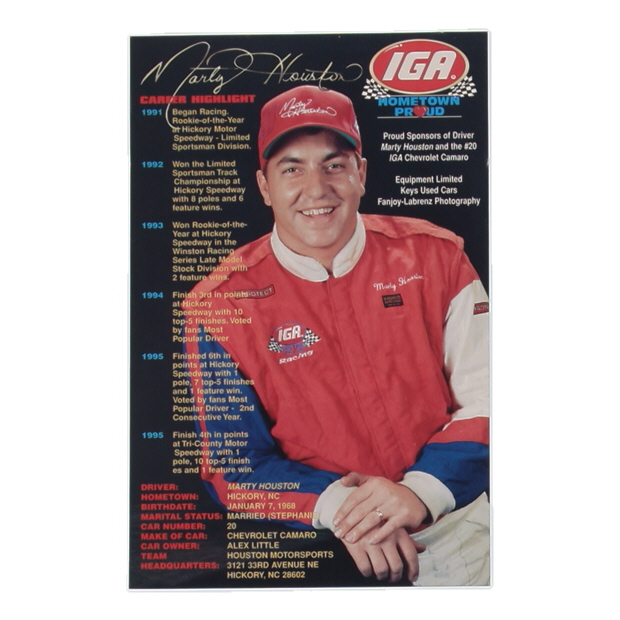 Marty Houston Signed NASCAR 6x9 Hero Card (Beckett) at PristineAuction.com Marty Houston Signed NASCAR 6x9 Hero Card (Beckett) at PristineAuction.com