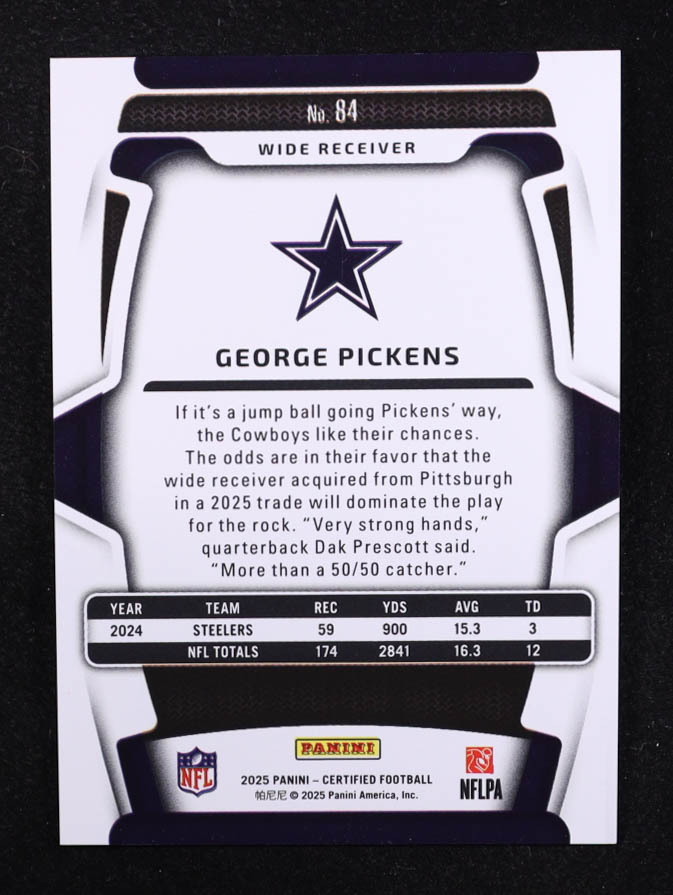 George Pickens 2025 Certified Mirror Pink #84 #214/225 at PristineAuction.com George Pickens 2025 Certified Mirror Pink #84 #214/225 at PristineAuction.com