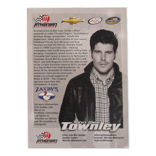 John Wes Townley Signed NASCAR 6x9 Hero Card (Beckett) at PristineAuction.com John Wes Townley Signed NASCAR 6x9 Hero Card (Beckett) at PristineAuction.com