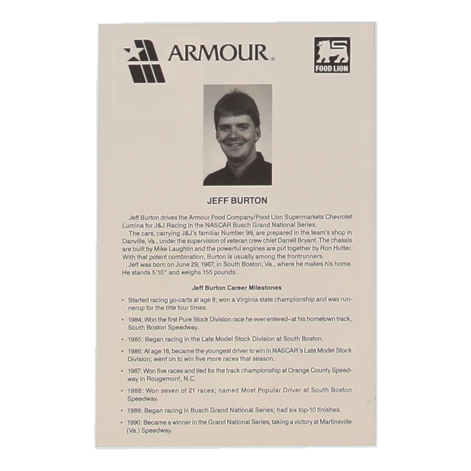 Jeff Burton Signed NASCAR 6x9 Hero Card (Beckett) at PristineAuction.com Jeff Burton Signed NASCAR 6x9 Hero Card (Beckett) at PristineAuction.com