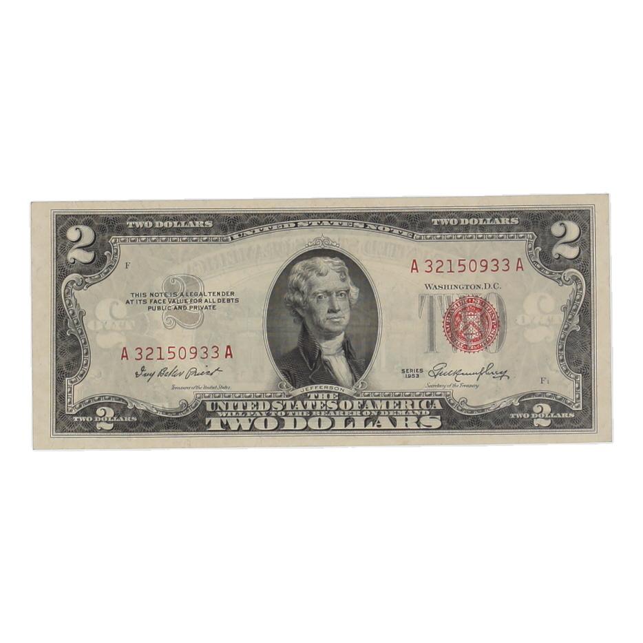 1953 United States $2 Two Dollar Legal Tender Note - Red Seal at PristineAuction.com 1953 United States $2 Two Dollar Legal Tender Note - Red Seal at PristineAuction.com