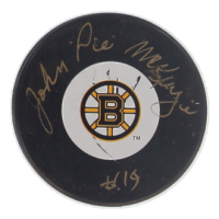 John "Pie" McKenzie Signed Bruins Logo Hockey Puck (SoP) at PristineAuction.com