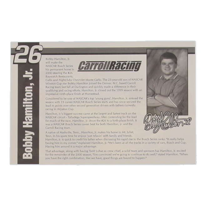 Bobby Hamilton Jr. Signed NASCAR 6x9 Hero Card (Beckett) at PristineAuction.com Bobby Hamilton Jr. Signed NASCAR 6x9 Hero Card (Beckett) at PristineAuction.com