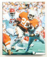 Earl Campbell Signed Texas Longhorns Custom Canvas Display Inscribed "HT 77" (PSA) at PristineAuction.com