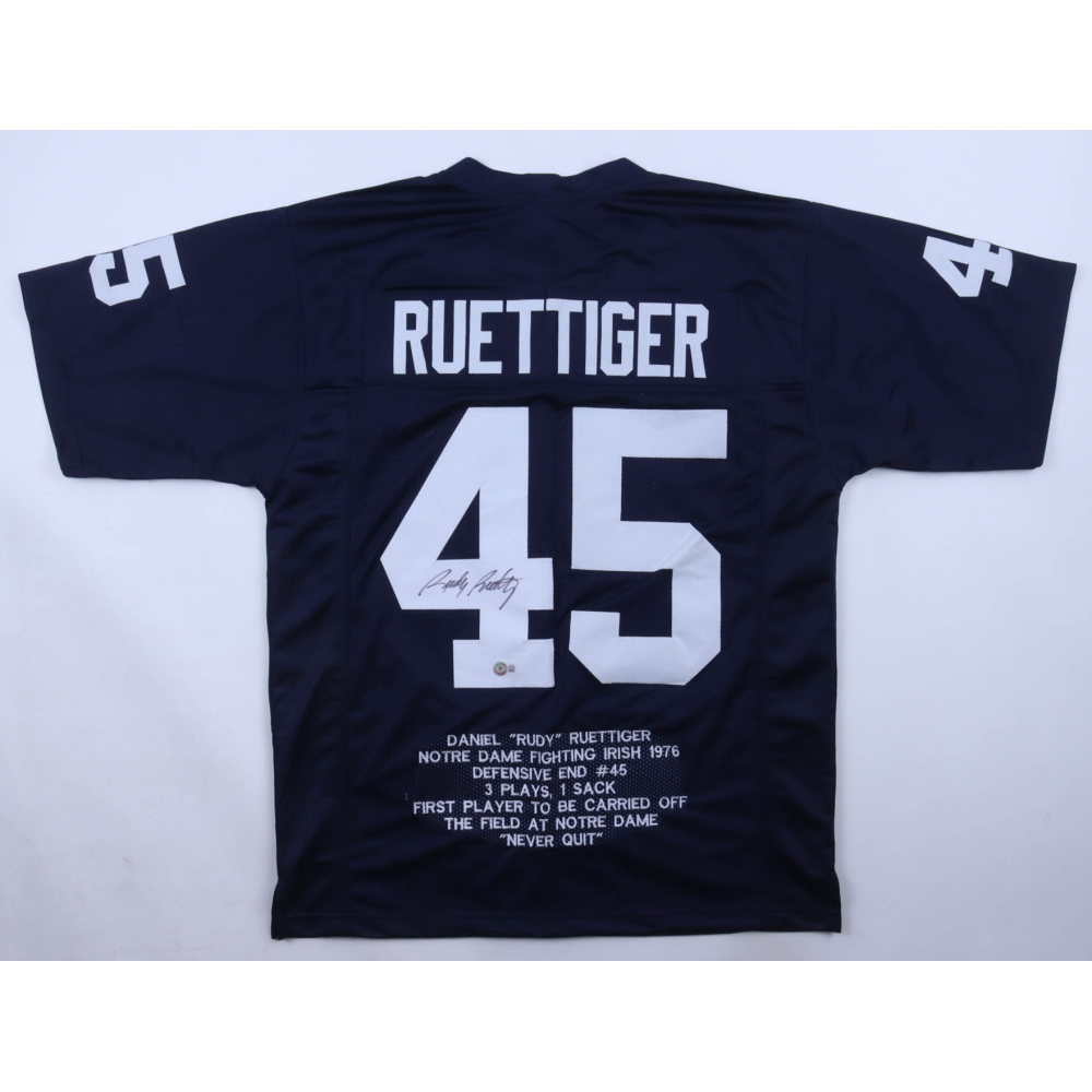 Rudy Ruettiger Signed Career Highlight Stat Jersey (Beckett) at PristineAuction.com