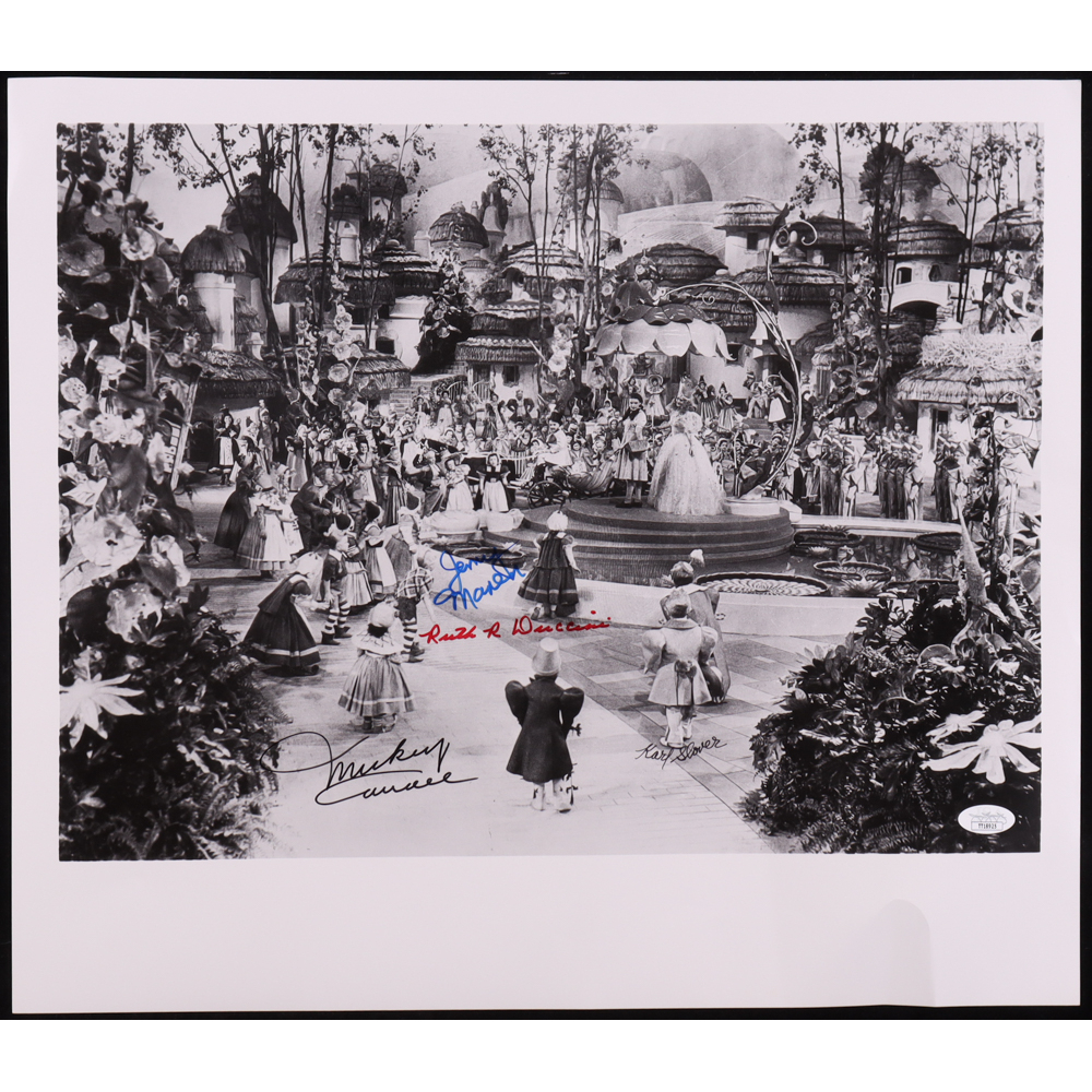 "The Wizard of Oz" 16x19 Photo Cast-Signed by (4) with Karl Slover, Mickey Carroll, Jerry Maren & Ruth Duccini (JSA) at PristineAuction.com
