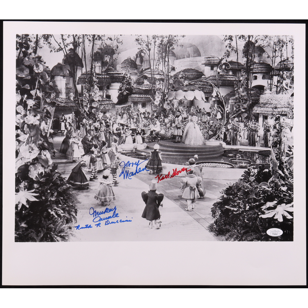 "The Wizard of Oz" 16x19 Photo Cast-Signed by (4) with Karl Slover, Mickey Carroll, Jerry Maren & Ruth Duccini (JSA) at PristineAuction.com