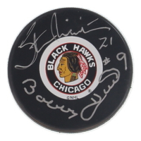 Stan Mikita & Bobby Hull Signed Blackhawks Logo Hockey Puck (Beckett) at PristineAuction.com