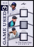 Ken Griffey Jr. / Ichiro / Randy Johnson 2025 Leaf in the Game Used Game-Used Trios Memorabilia Blue Holo #GT-7 #28/35 at PristineAuction.com