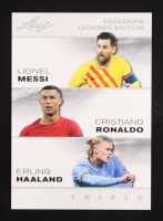 Lionel Messi / Cristiano Ronaldo / Erling Haaland 2024 Leaf Exclusive Legends Edition Triple #ELE-48 at PristineAuction.com