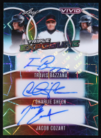 Travis Bazzana / Charlie Sheen / Jacob Cozart 2025 Leaf Vivid Baseball Triple Exposure Teal Laser Triple Autograph #TE-2 #3/10 at PristineAuction.com