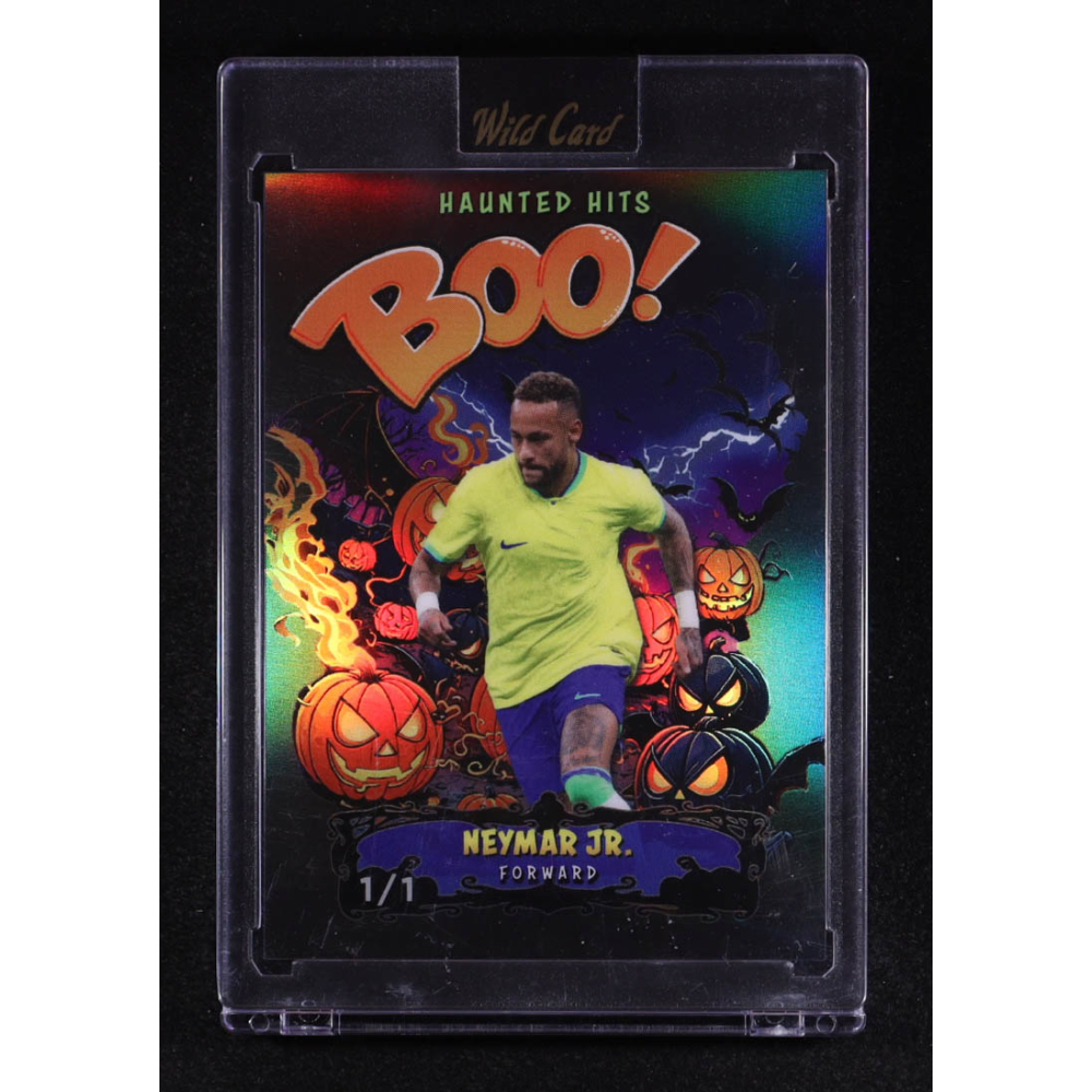 Neymar Jr. 2025 Wild Card Haunted Hits Monster Hunt Boo Black Rainbow #NJ #1/1 at PristineAuction.com