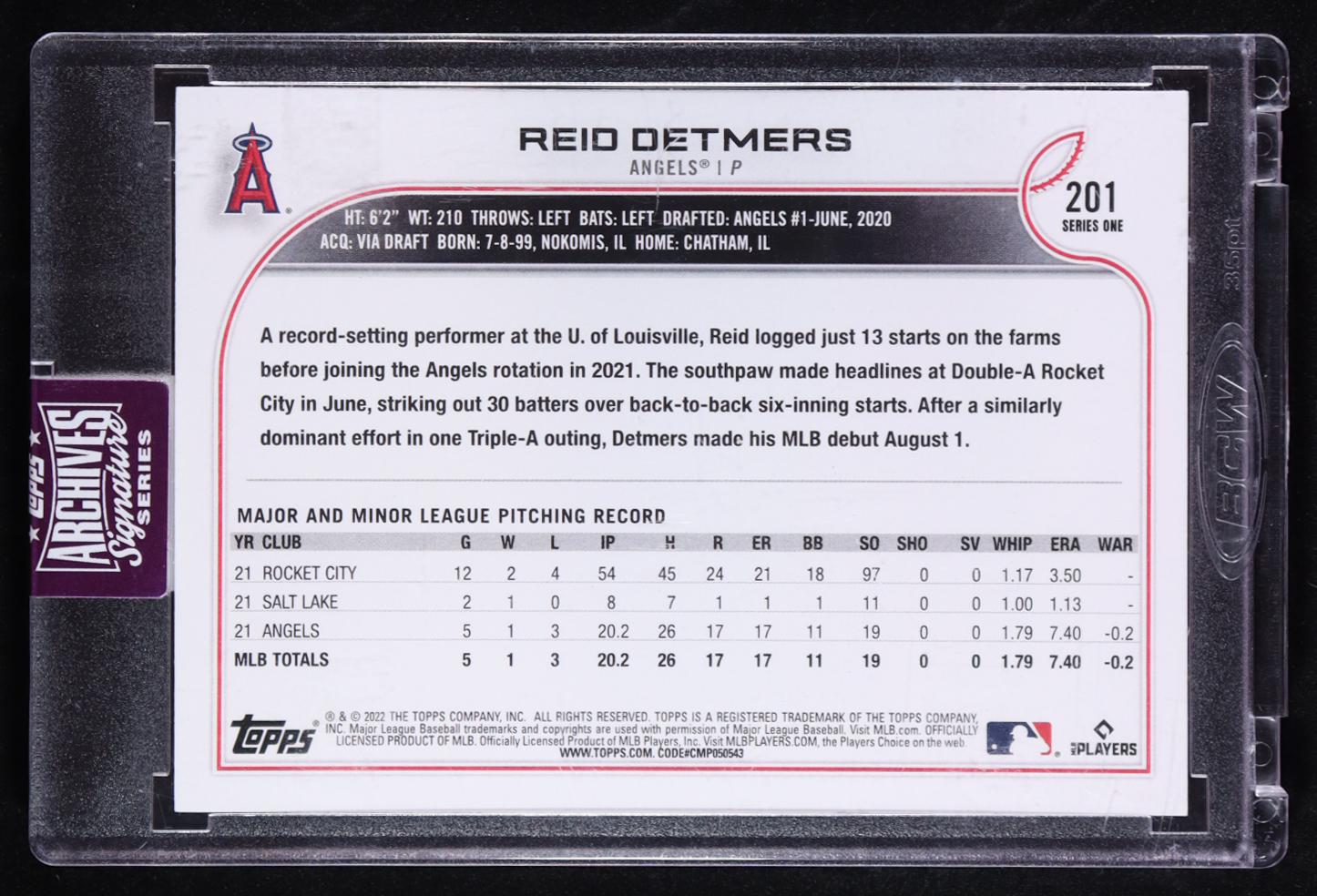 Reid Detmers 2025 Topps Archives Signature Series '22 Topps #201 #25/59 RC at PristineAuction.com Reid Detmers 2025 Topps Archives Signature Series '22 Topps #201 #25/59 RC at PristineAuction.com