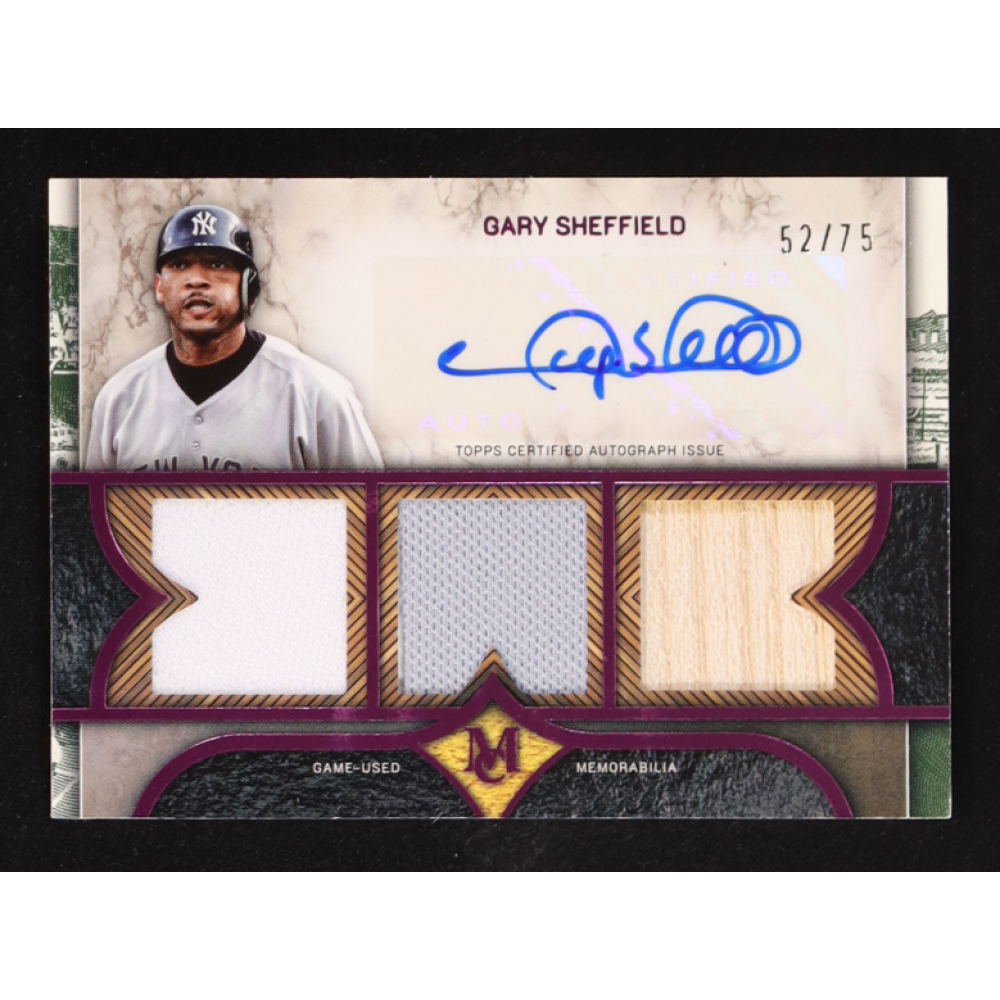 Gary Sheffield 2025 Topps Museum Signature Swatches Triple Relic Pink Sapphire Autographs #SPTRA-GS #52/75 at PristineAuction.com