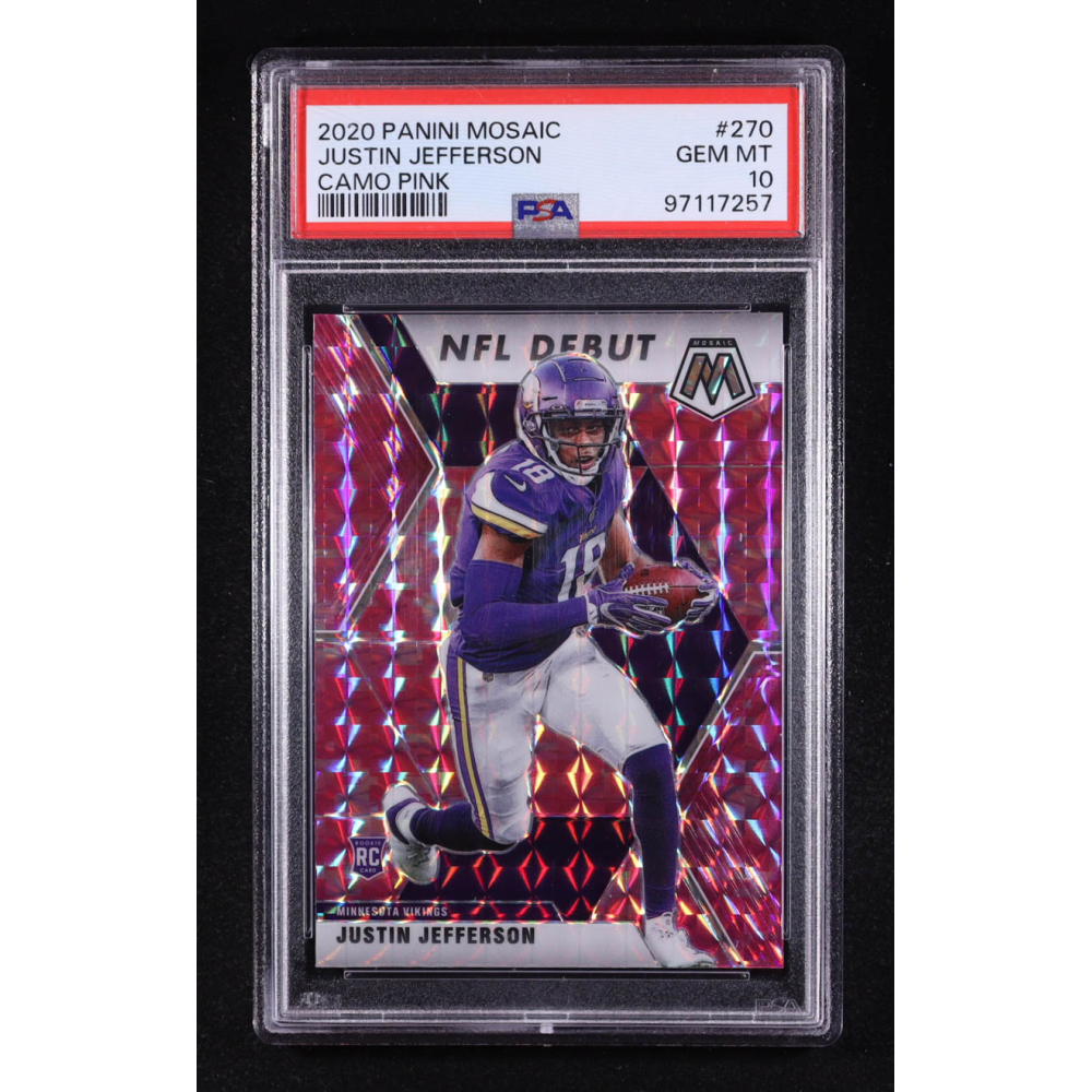 Justin Jefferson 2020 Panini Mosaic Mosaic Camo Pink #270 DEB RC (PSA 10) at PristineAuction.com