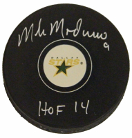 Mike Modano Signed Stars Logo Hockey Puck Inscribed "HOF 14" (Schwartz) at PristineAuction.com