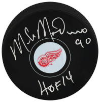 Mike Modano Signed Red Wings Logo Hockey Puck Inscribed "HOF'14" (Schwartz) at PristineAuction.com