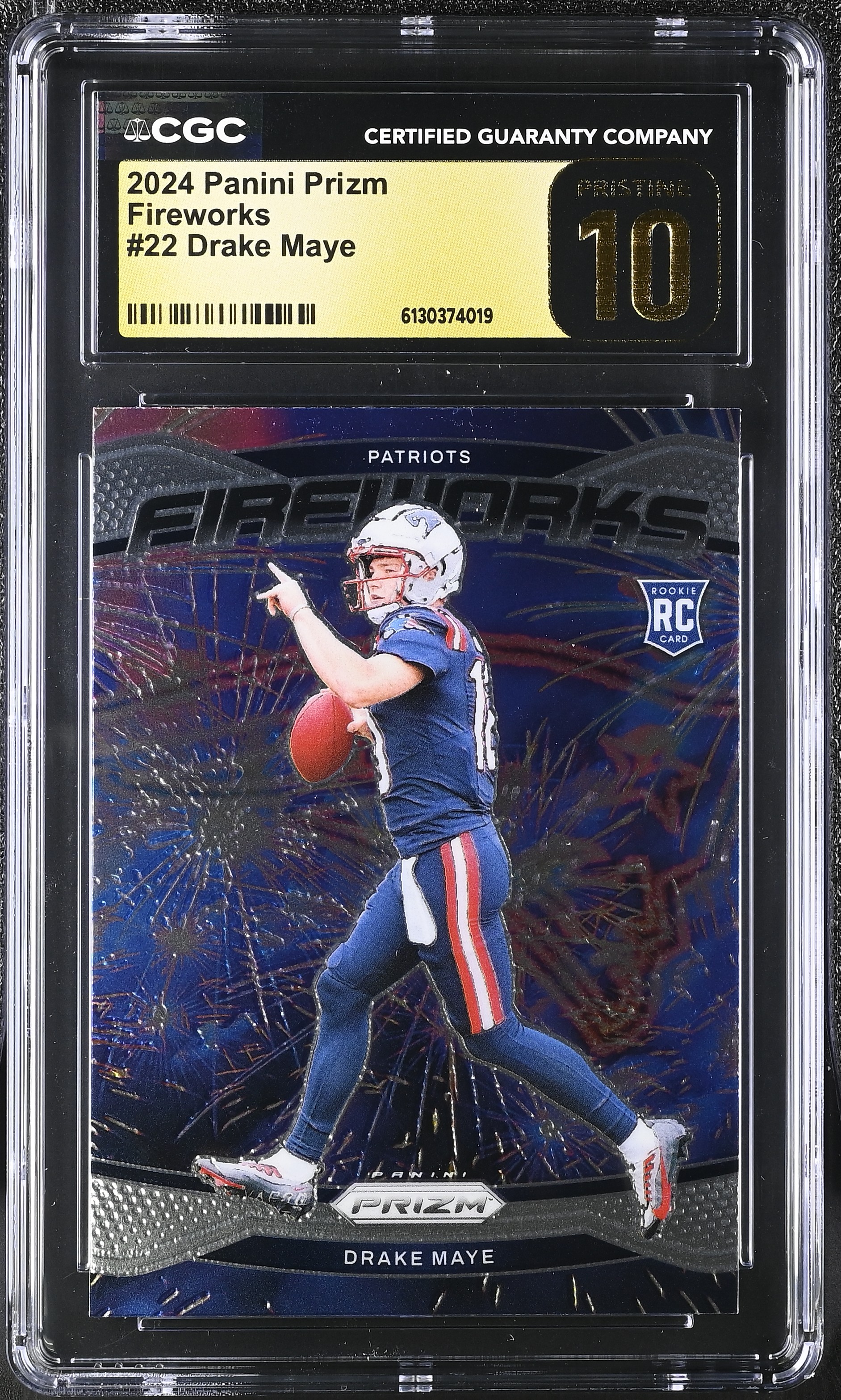 Drake Maye 2024 Panini Prizm Fireworks #22 RC (CGC 10 | Black Label) at PristineAuction.com Drake Maye 2024 Panini Prizm Fireworks #22 RC (CGC 10 | Black Label) at PristineAuction.com