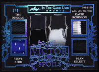 2025 Leaf in the Game Used To the Victor Goes the Spoils Game-Used Quad Memorabilia Sapphire #VS-10 #3/8 Tim Duncan / David Robinson / Steve Kerr / Sean Elliott at PristineAuction.com