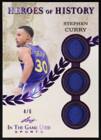 Stephen Curry 2025 Leaf ITG Used Sports Heroes Of History Triple Relic Purple Holo #HH81 #4/6 at PristineAuction.com