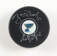 Brett Hull & Adam Oates Signed Blues Logo Hockey Puck (Schwartz) at PristineAuction.com