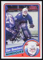 Dan Bouchard Signed 1984-85 Topps #128 SP With Inscription (Beckett) at PristineAuction.com