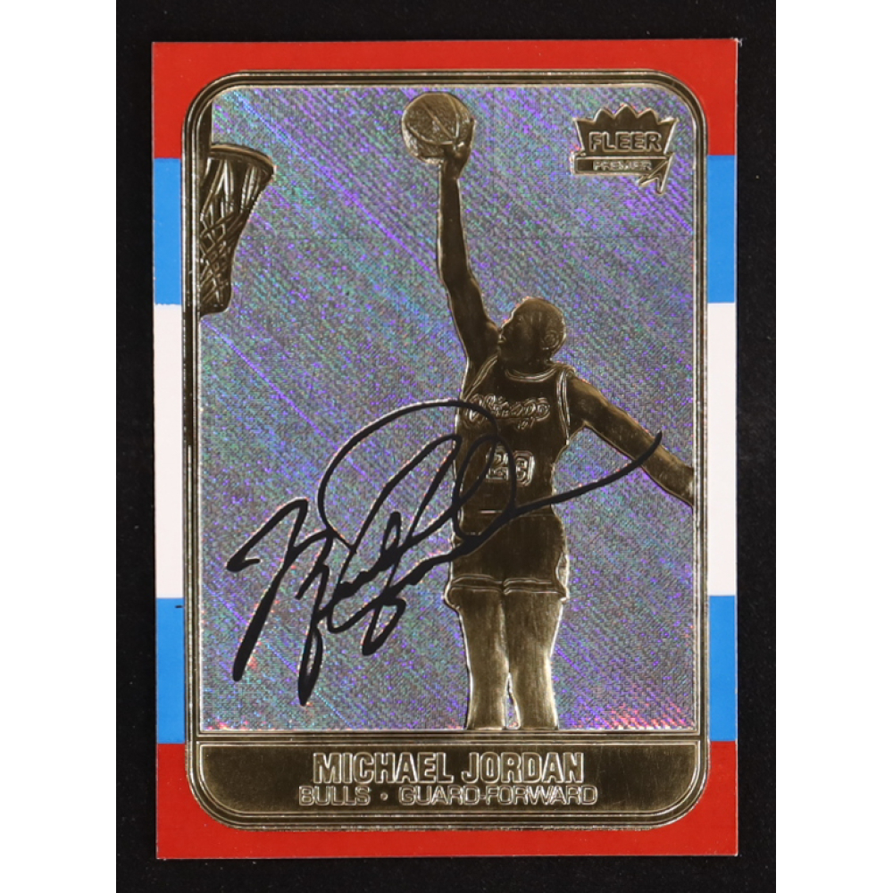 Michael Jordan 1997 Fleer Premier Signature Series Holo Prism Refractor 23KT Gold Card #NNO at PristineAuction.com