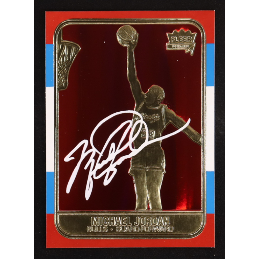 Michael Jordan 1998 Fleer 23KT Gold 1986 Rookie Signature Series Red Holo Refractor #NNO at PristineAuction.com