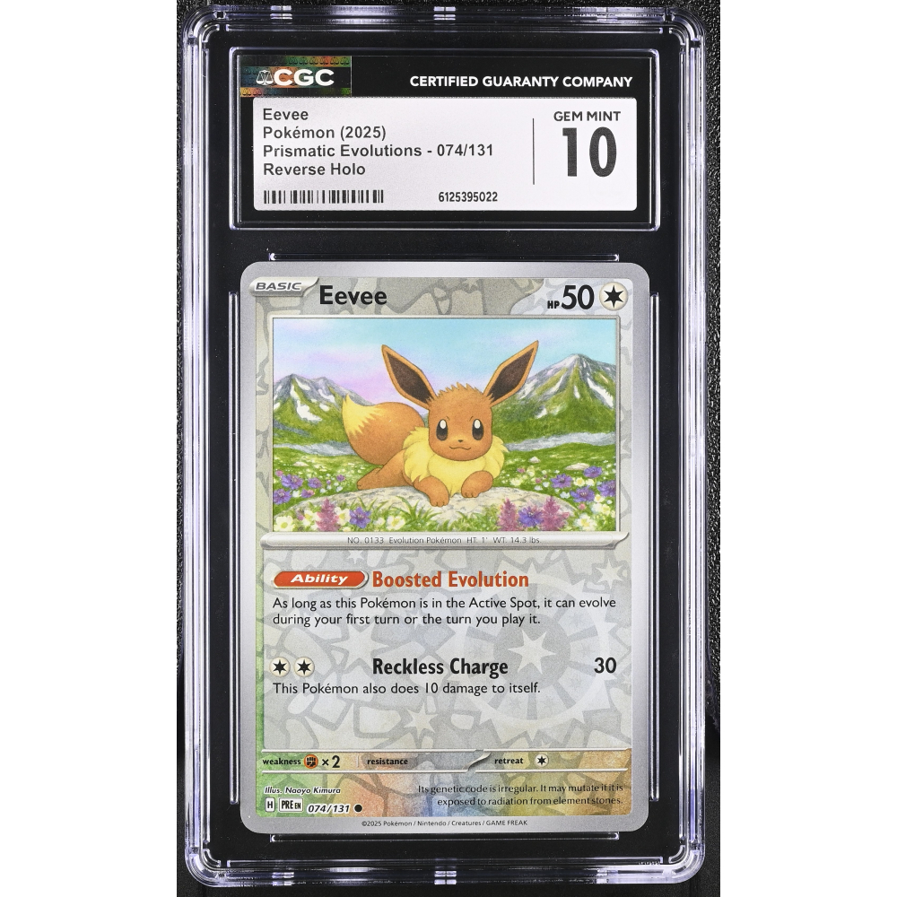 Eevee 2025 Pokemon TCG Scarlet & Violet Prismatic Evolutions #074 Reverse Holo (CGC 10) at PristineAuction.com