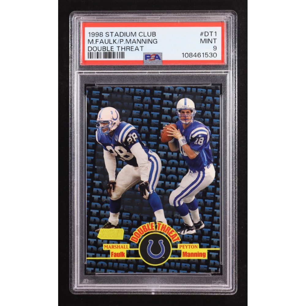 Peyton Manning / Marshall Faulk 1998 Stadium Club Double Threat #DT1 RC (PSA 9) at PristineAuction.com