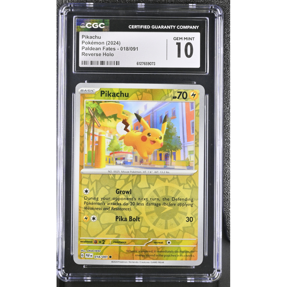 Pikachu 2024 Pokemon TCG Scarlet & Violet Paldean Fates #018 Reverse Holo (CGC 10) at PristineAuction.com
