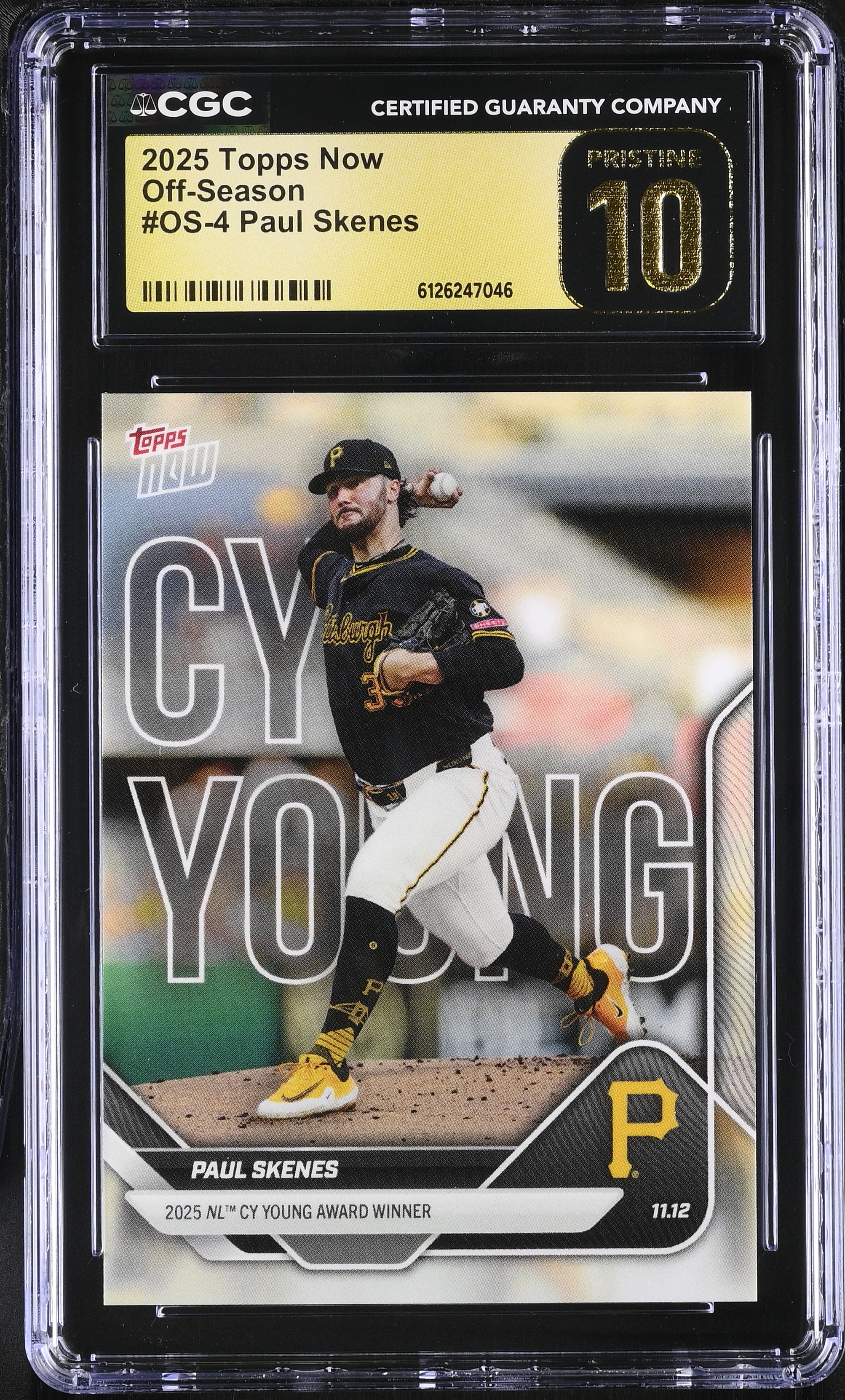 Paul Skenes 2025 Topps Now Offseason #OS4 (CGC 10 | Pristine Black Label) at PristineAuction.com Paul Skenes 2025 Topps Now Offseason #OS4 (CGC 10 | Pristine Black Label) at PristineAuction.com