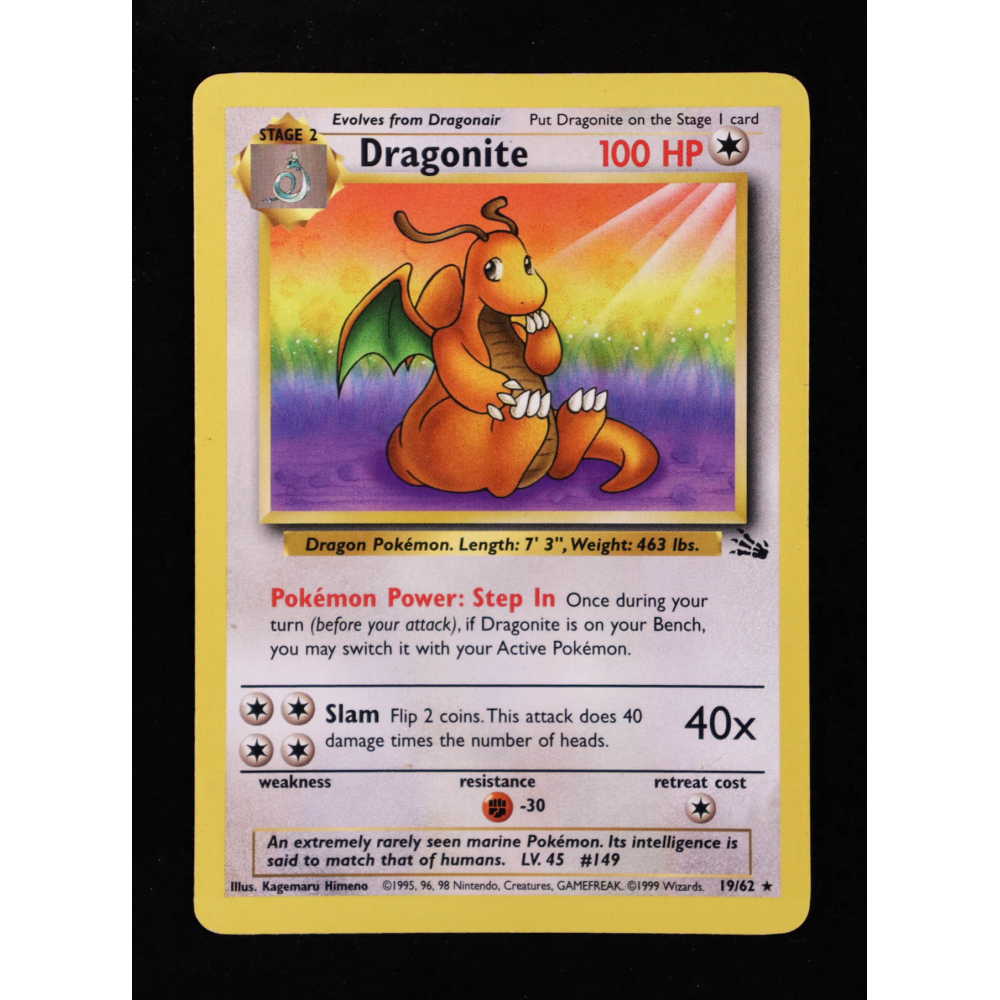 Dragonite 1999 Pokemon Fossil Unlimited #19 at PristineAuction.com