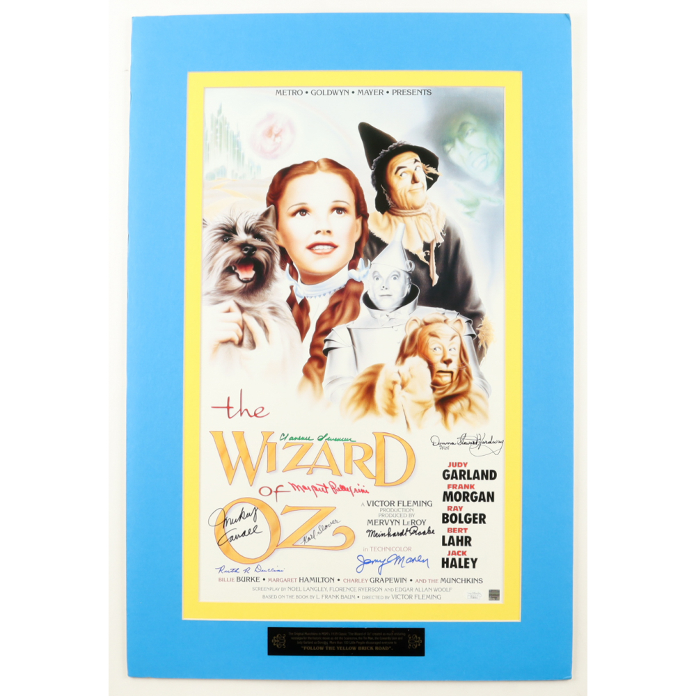 "The Wizard of Oz" Custom Matted Poster Display Signed by (8) with Mickey Carroll, Jerry Maren, Karl Slover, Donna Stewart Hardway (JSA) at PristineAuction.com
