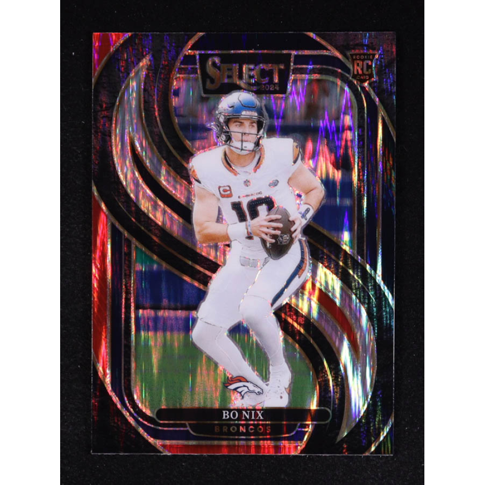 Bo Nix 2024 Select Prizm Black and Red Shock #117 RC at PristineAuction.com