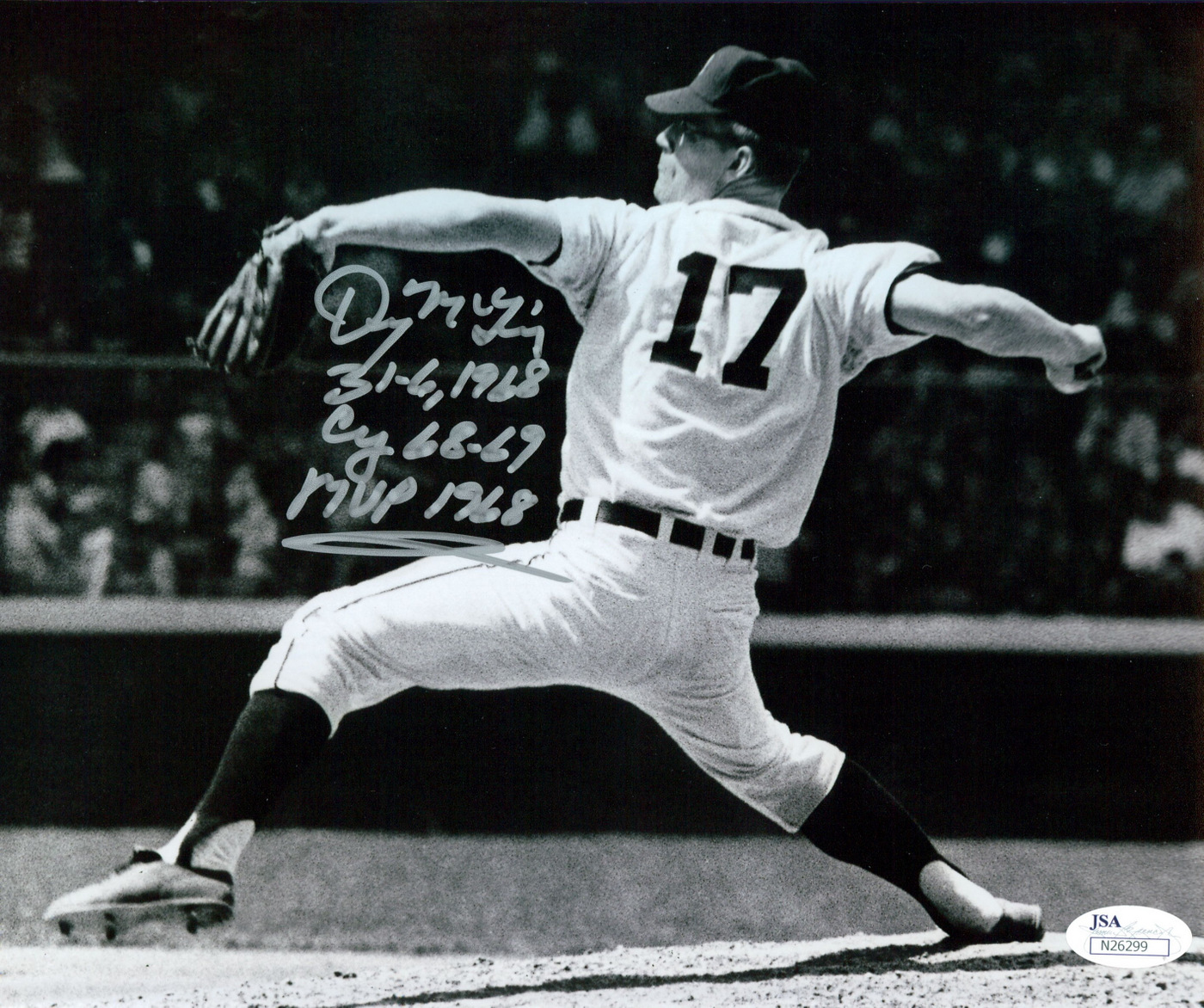 Denny McLain Signed Tigers 16x20 Photo Inscribed "31-6, 1968" "Cy 68-69" & "MVP 68" (JSA) at PristineAuction.com Denny McLain Signed Tigers 16x20 Photo Inscribed "31-6, 1968" "Cy 68-69" & "MVP 68" (JSA) at PristineAuction.com