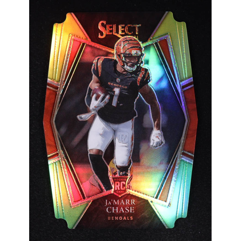 Ja'Marr Chase 2021 Select Prizm Green and Yellow Die Cut #147 RC at PristineAuction.com