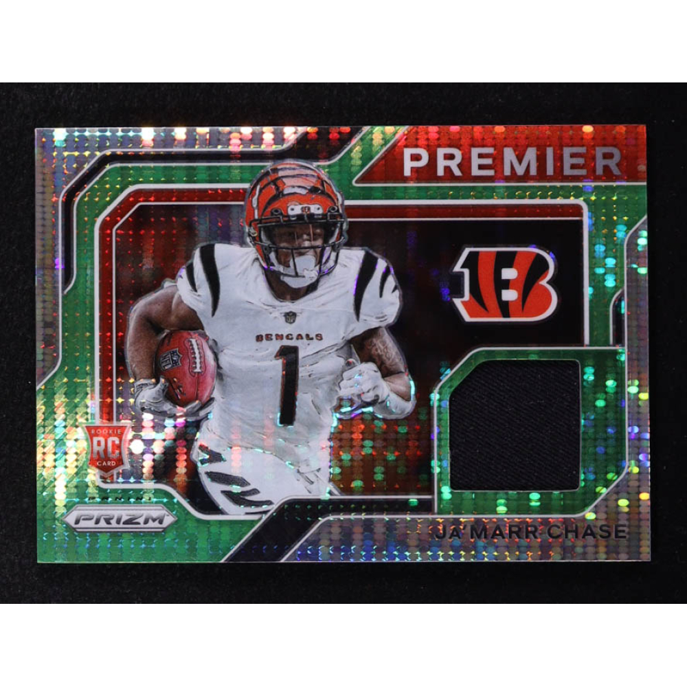 Ja'Marr Chase 2021 Panini Prizm Premier Jerseys Neon Green Pulsar #7 RC at PristineAuction.com