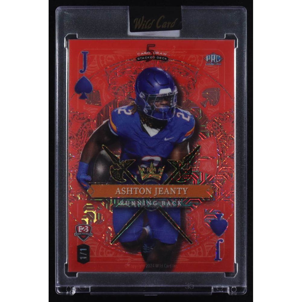 Ashton Jeanty / Cam Skattebo 2024 Wild Card 5 Card Draw Stacked Back To Back Deck Jack of Spades Mojo Red #SDJS-AJCSNB2B #1/1 RC at PristineAuction.com