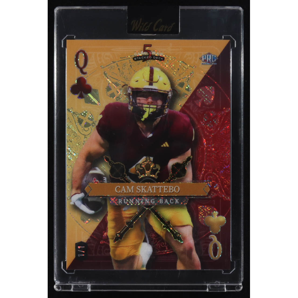 Cam Skattebo 2024 Wild Card 5 Card Draw Stacked Deck Queen of Clubs Gold Red Foil #SDJC-CSN #1/1 RC at PristineAuction.com