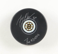 Gerry Cheevers Signed Bruins Logo Hockey Puck Inscribed "The Mask" (Schwartz) at PristineAuction.com