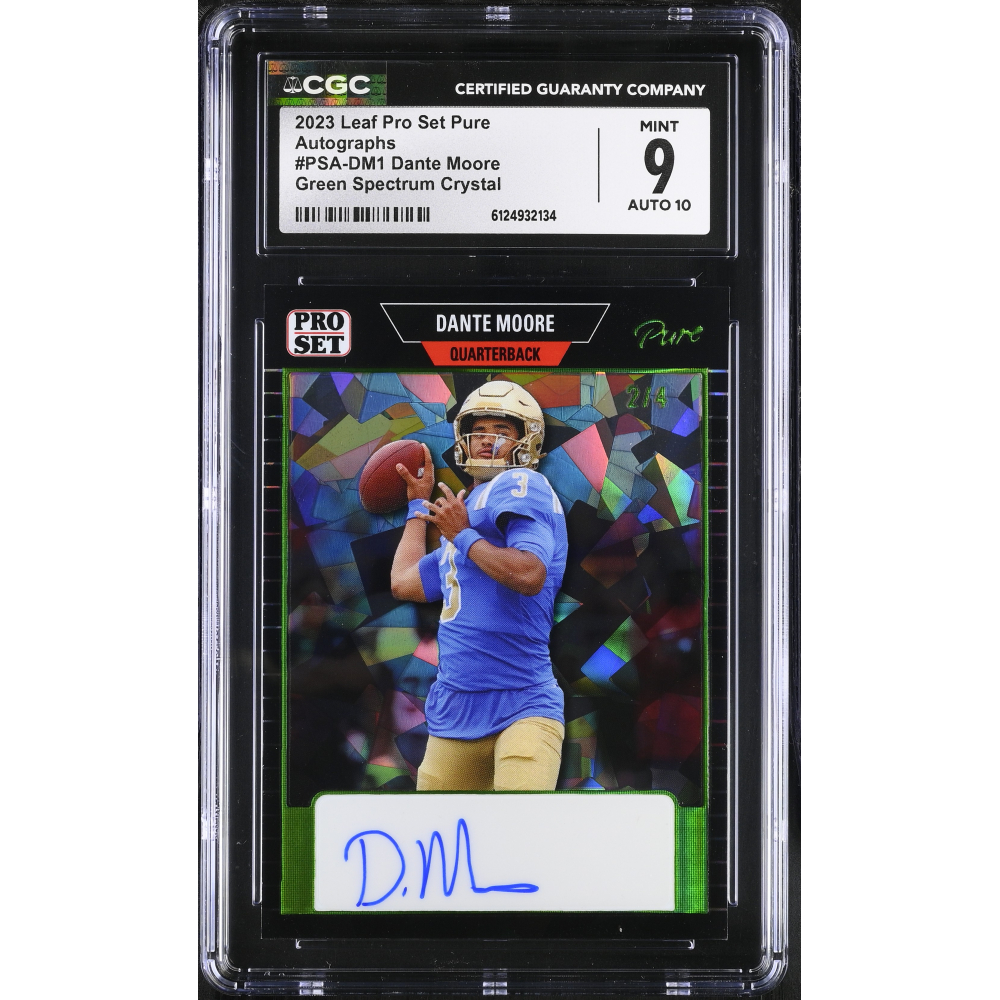 Dante Moore 2023 Leaf Pro Set Pure Autographs Green Spectrum Crystal #PSADM1 #2/4 RC (CGC 9 | Autograph Grade CGC 10) at PristineAuction.com