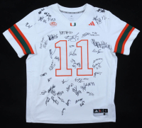 2025-26 Miami Hurricanes Adidas Authentic Jersey Team-Signed by (40) with Head Coach Mario Cristobal, Malachi Toney, Carson Beck, Rueben Bain Inscribed "2025 Canes"(Beckett) at PristineAuction.com