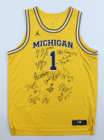 2025-26 Michigan Wolverines Team-Signed Jordan Authentic Jersey by (17) With Head Coach Dusty May, Yaxel Lendeborg, Morez Johnson Jr. (Beckett) at PristineAuction.com