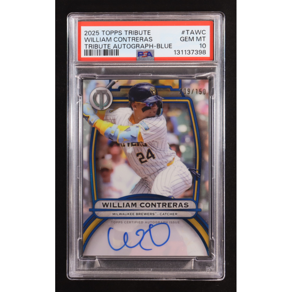 William Contreras 2025 Topps Tribute Autographs Blue #TAWC #009/150 (PSA 10) at PristineAuction.com