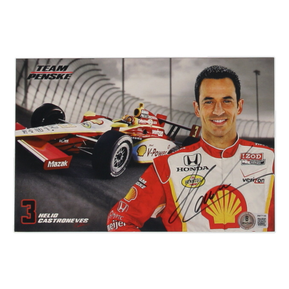 H&eacute;lio Castroneves Signed NASCAR 6x9 Hero Card (Beckett) at PristineAuction.com